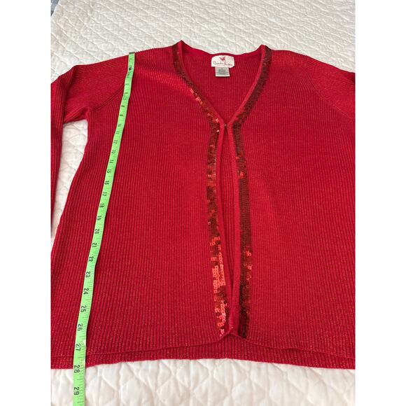 Quacker Factory 1X Red Ribbed Knit Sweater - Picture 7 of 8